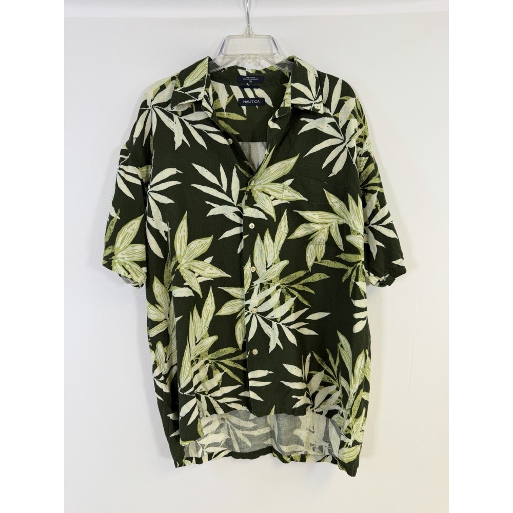 Mens Nautica Linen Blend Hawaii Tropical Short Sleeve shirt size XL Vacation